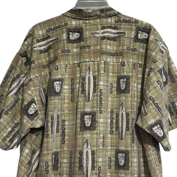 Vintage 90s Weathered Dye Crossings Button-up Shirt Men's XL Brown Green Tribal - Picture 8 of 13